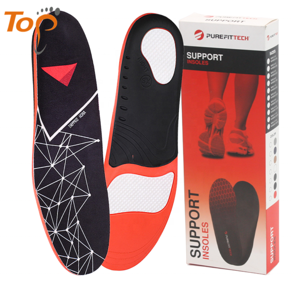 H5f99c3de53d64f578397b867f1f690feF Hot Selling Printed LOGO Sports Running Shoes Flat Feet Plantar Fasciitis Orthotics High Arch Support Insole