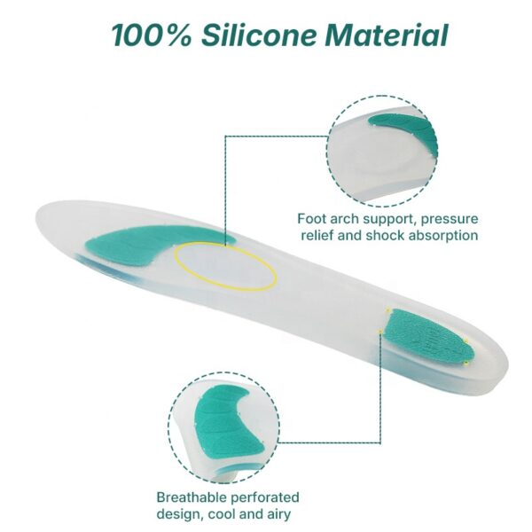 photobank (108) Unisex Perforated Full Pad Heel Anti-pain Plantar Fasciitis Sports Shock Absorption Breathable Soft Silicone Comfort Insoles