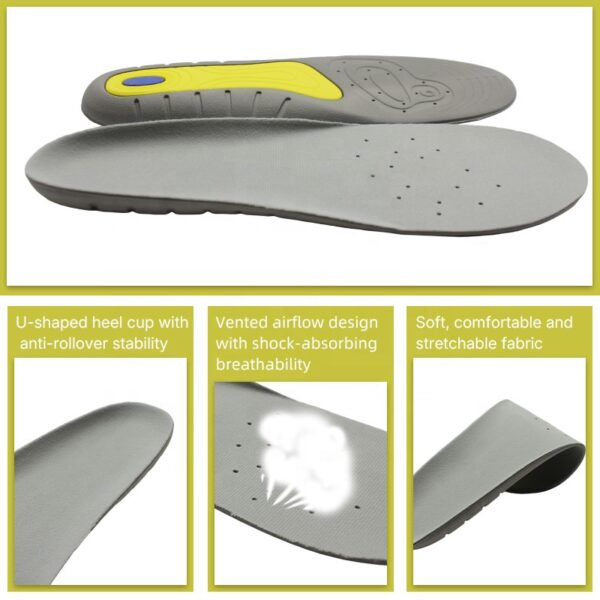 Men's and Women's Comfortable Breathable Sweat-absorbing Flat Feet Correction Arch Correction PU Foam Running Sports Insoles