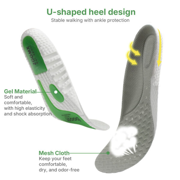Breathable Shock Absorbing Sport Shoe Insoles for Plantar Fasciitis Odor-Resistant Athletic Running Insoles