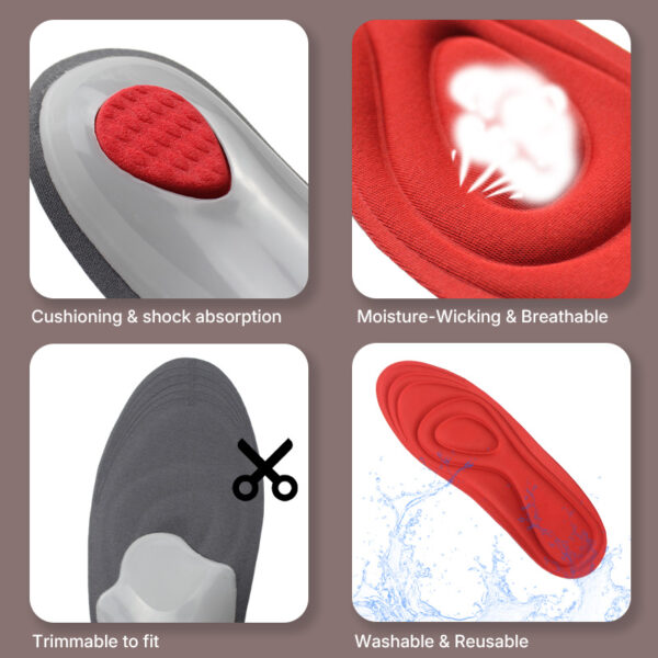 Sports Orthotic Insoles 3D Contoured Arch Support Memory Foam Cushioning TPU Arch Cradle Anti Slip Flat Foot Plantar Fasciitis