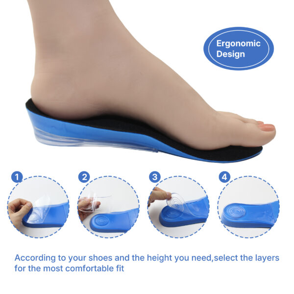 Gel Half Size Heel Pad Height 3.5CM 4CM 4.5CM Increasing Insoles Seven Points Height Increase Pad